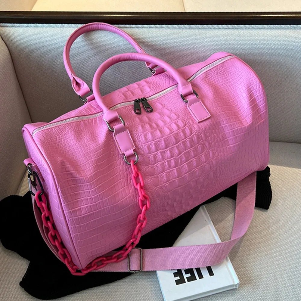 Sacs de voyage grande capacité en cuir PU motif crocodile, sacs fourre-tout imperméables, sacs de sport et de yoga pour femmes