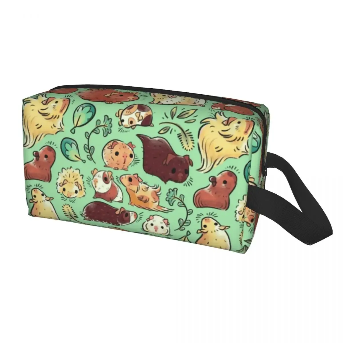 trousse de maquillage personnalisée cochon d'inde et fleurs pour femme, trousse de toilette de voyage cosmétique, rangement animal kawaii
