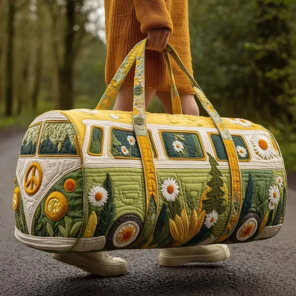 sac de voyage matelassé 3d tendance, motif bus, grande capacité, sac à main rétro bohème, sac de sport robuste pour les sorties quotidiennes