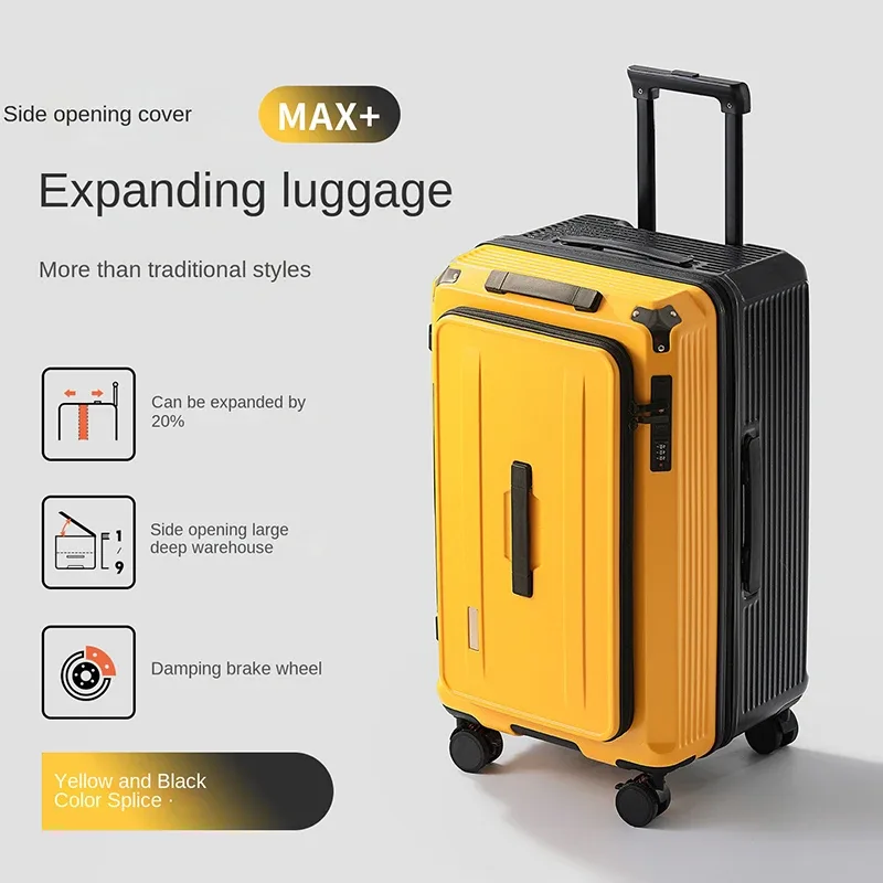 valise de voyage à ouverture latérale, 20 pouces, extensible, 20%, 24-28 pouces, grande capacité, valise de voyage, serrure à combinaison, boîtier de chariot