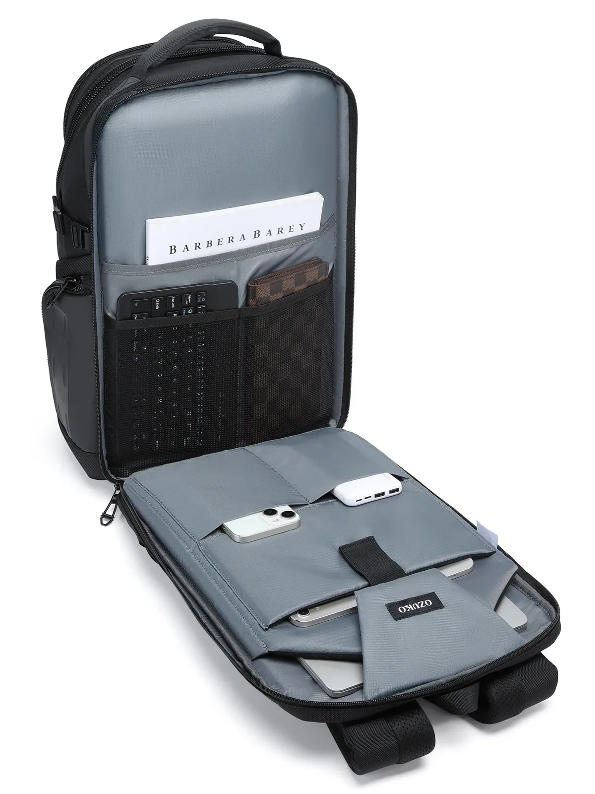 OZUKO noir gris hommes sac à dos grande capacité 15.6 pouces sacs à dos d'ordinateur portable homme sac à main sac à dos en plein air sac à dos cartable