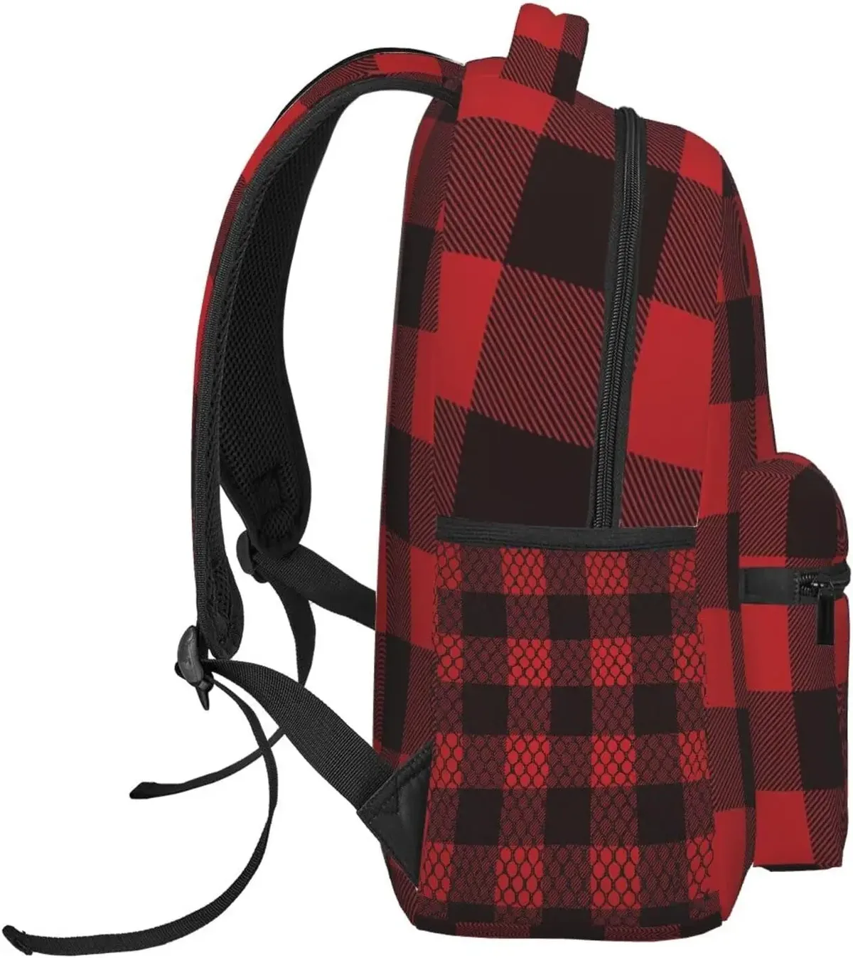sac à dos décontracté à carreaux de buffle noir et rouge avec poches, sac à dos pour ordinateur portable, sac à dos pour le travail et les affaires