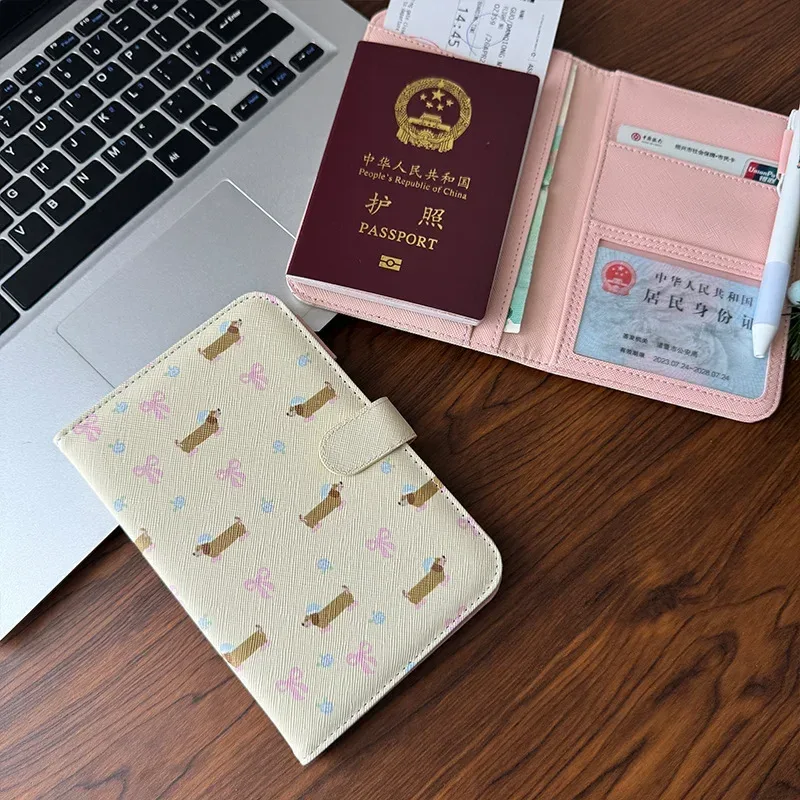 mignon nœud chien imprimé hommes femmes étanche porte-passeport couvre étui voyage pu carte de crédit portefeuille passeport livre passeport couverture