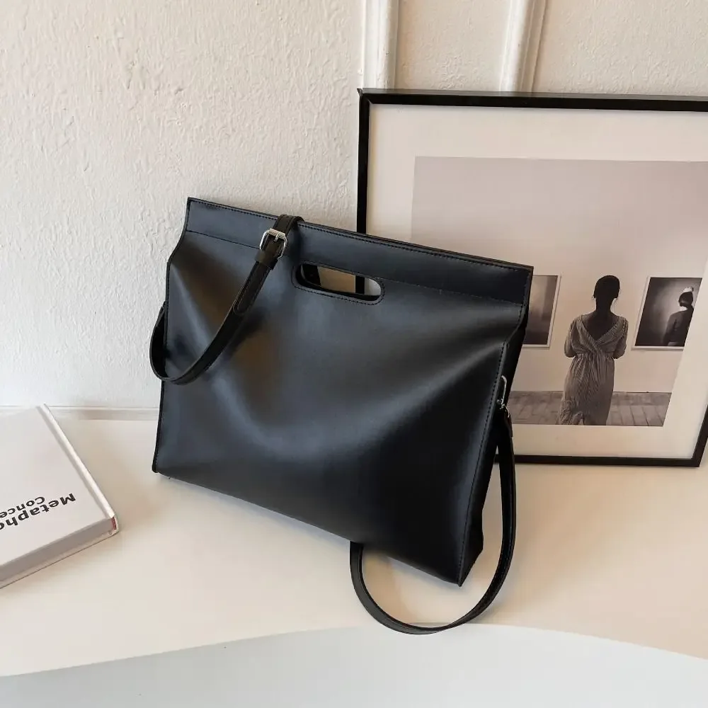 Sac fourre-tout élégant en PU pour documents de bureau, grande capacité, couleur unie, sacoche pour ordinateur, sac bandoulière, sac à documents pour filles