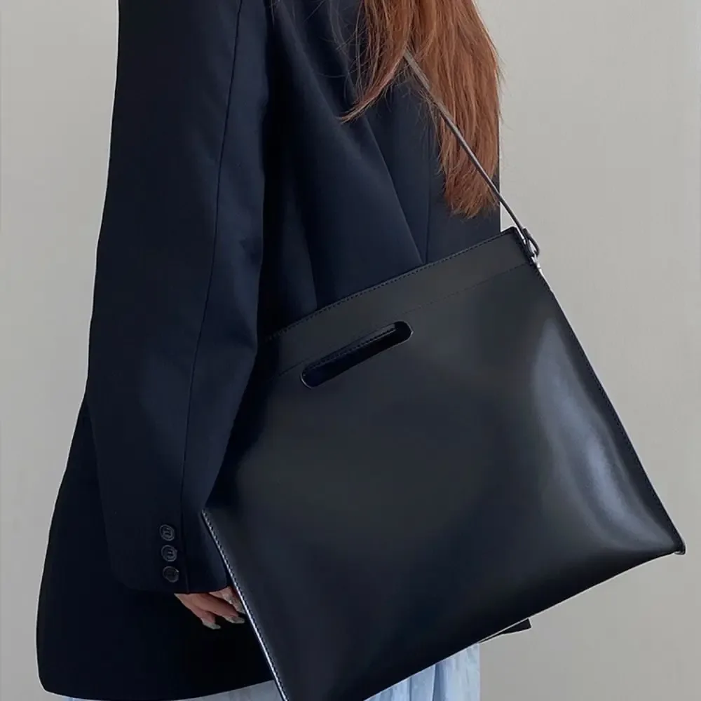 sac fourre-tout élégant en pu pour documents de bureau, couleur unie, grande capacité, sac pour ordinateur, sac bandoulière, sac à documents pour femmes