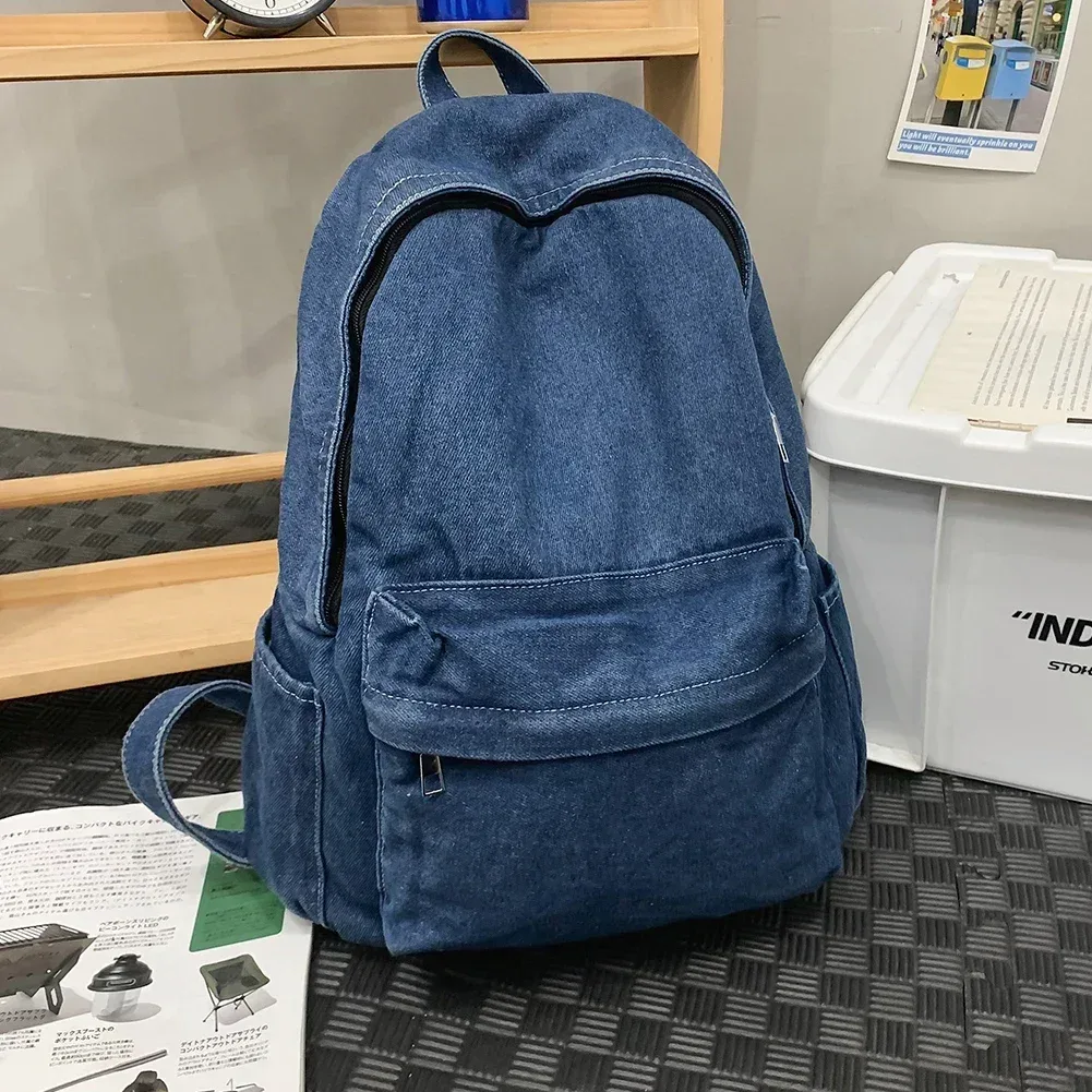 sac à dos rétro en toile à fermeture éclair pour hommes et femmes, sac d'école multi-poches, sacs de sport de voyage solides, nouveau denim, initié sr