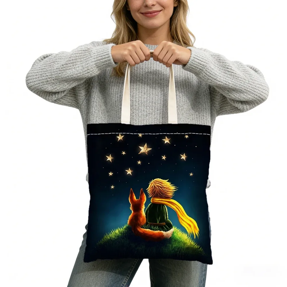 sac fourre-tout imprimé double face sans fermeture éclair, star boy cute fox cosmic rose, 40x45 cm, sac à bandoulière pour usage quotidien, shopping, apprentissage, extérieur