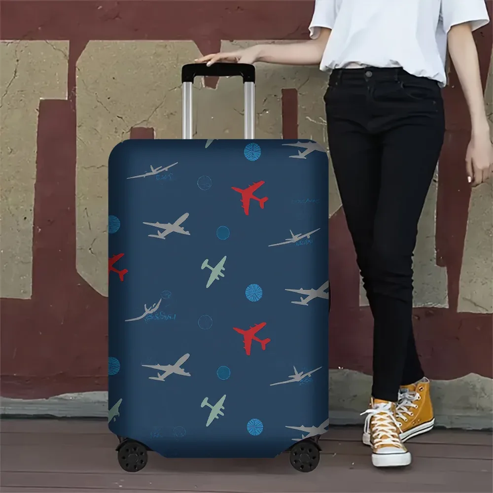 1 housse de bagage imprimée sur le thème des compagnies aériennes, pour bagages de 18 à 32 pouces ; accessoires de voyage anti-poussière et élastiques pour une protection efficace