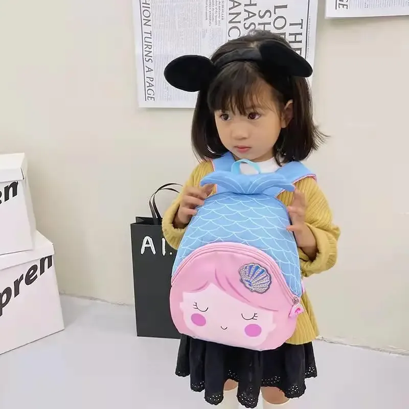 sac à dos sirène en nylon coloré pour enfants, sac à dos personnalisé, dessin animé mignon, maternelle, loisirs