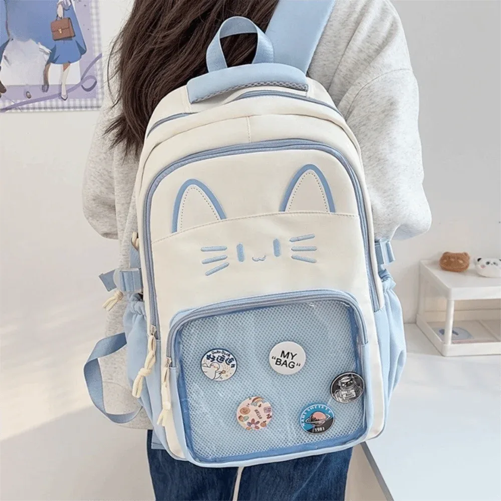 sac à dos ita transparent kawaii grande capacité, pour affichage diy, motif chat de dessin animé, double bretelles, pour l'école