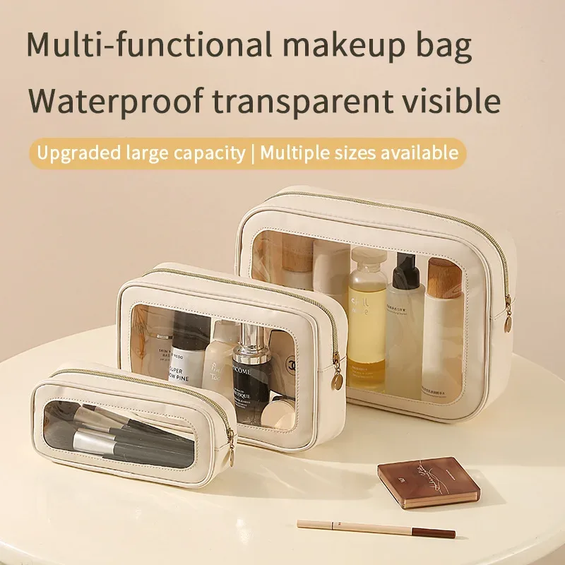 Nouvelle trousse de maquillage en PVC transparente, sac de rangement polyvalent grande capacité, étanche, portable pour l'extérieur