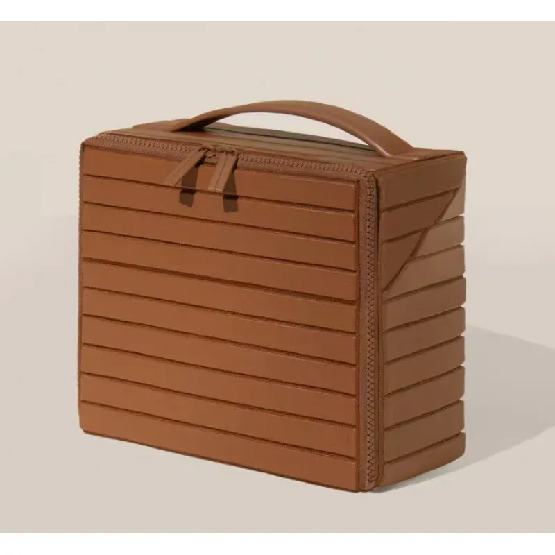 nouvelle trousse de maquillage urbaine minimaliste à rayures 3d, grande capacité, style européen simple, sac de rangement élégant pour voyage et quotidien