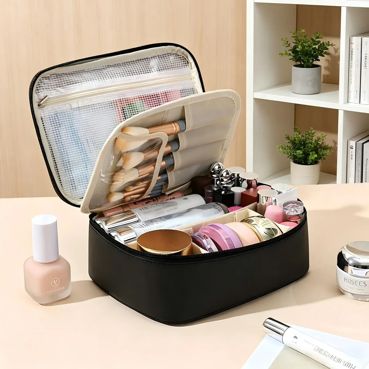 sac à cosmétiques de luxe de grande capacité pour femmes, organisateur de maquillage de voyage portable, sac de rangement de toilette étanche pour voyage et vacances