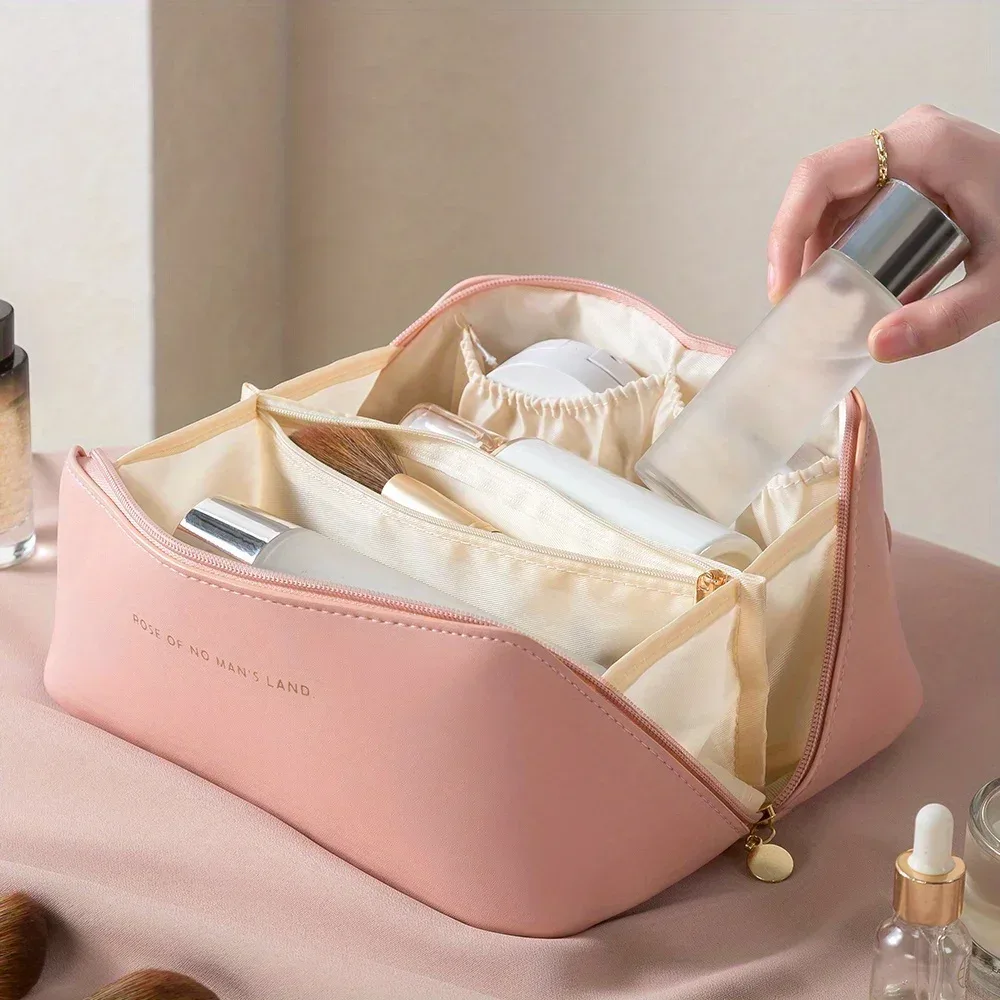 trousse de maquillage femme, sac de rangement cosmétique de luxe, boîte de voyage zippée pour maquillage et articles de toilette