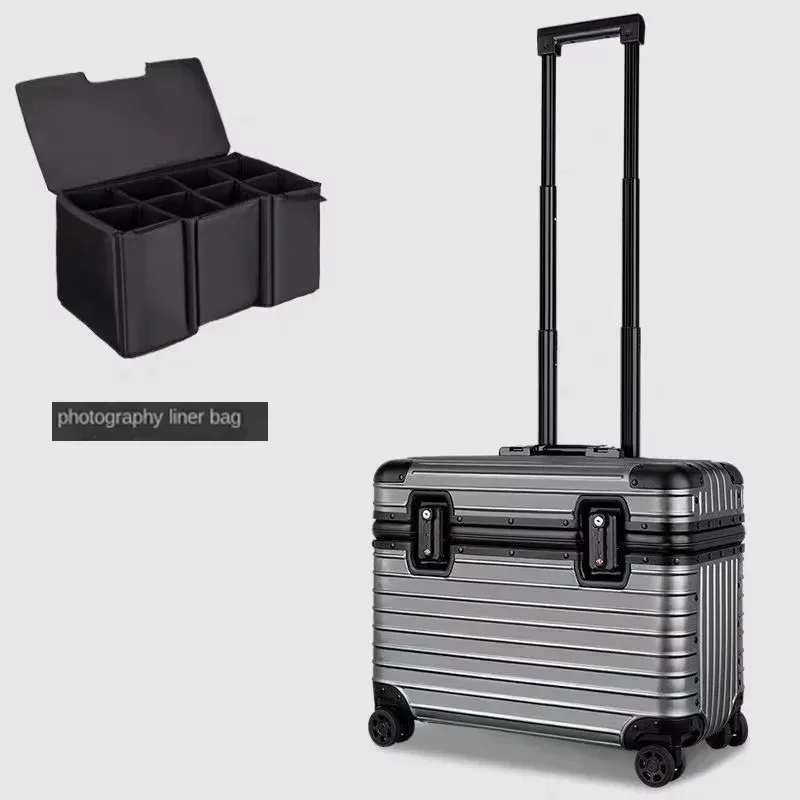 valise d'appareil photo en alliage d'aluminium et de magnésium, valise a roulettes de voyage serrure douanière tsa, sac de voyage, bagage de cabine, chariot à mot de passe, boîte à outils, 18 ", 20", 22"