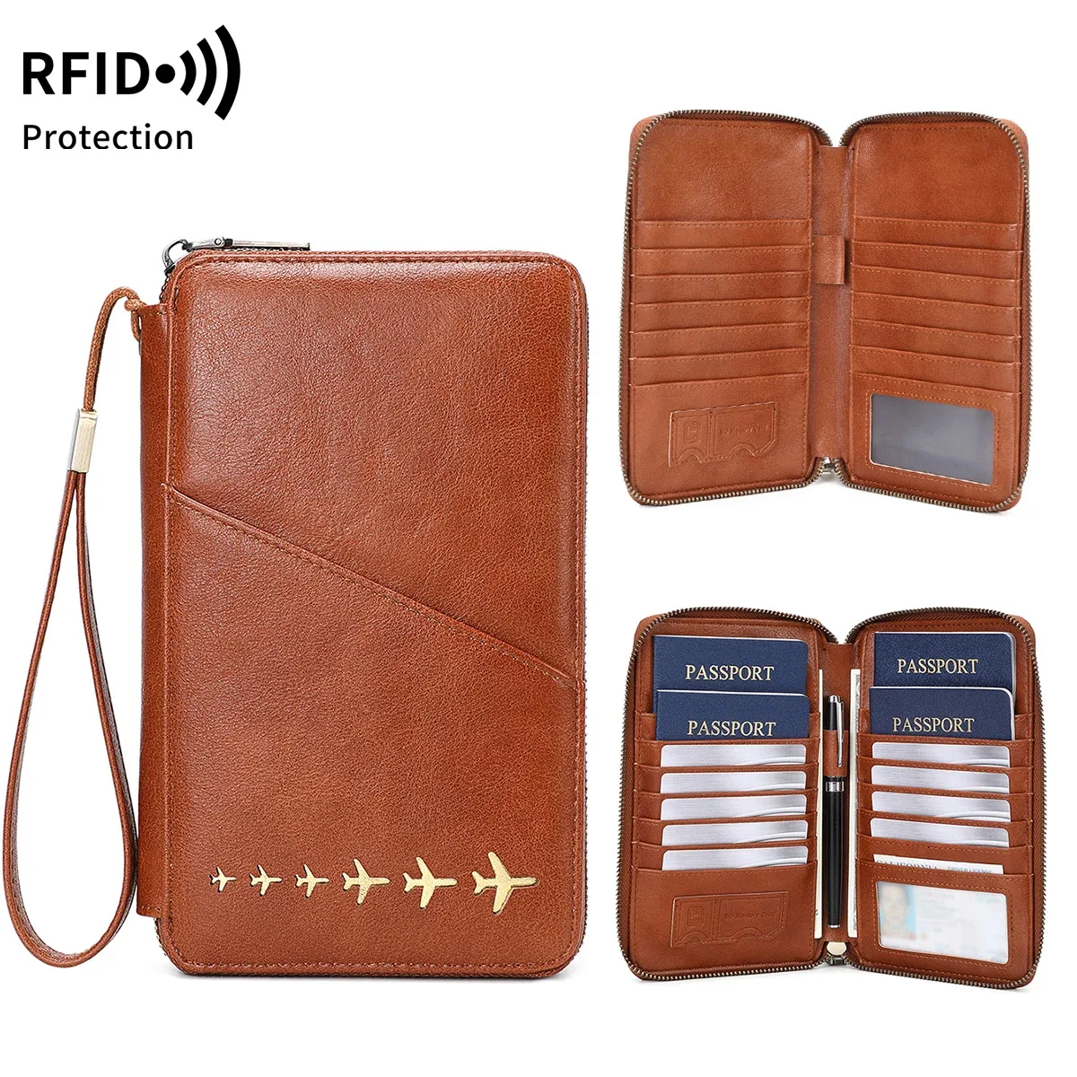 nouveau portefeuille porte-passeport familial rfid bloquant le sac de rangement de documents de voyage femmes hommes portefeuille de passeport multifonctionnel en cuir pu
