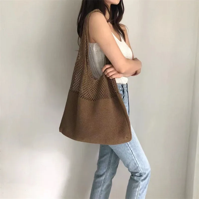 sac fourre-tout vintage chic en fil tissé avec intérieur spacieux, sac à bandoulière décontracté, sac à main utilitaire pour le shopping