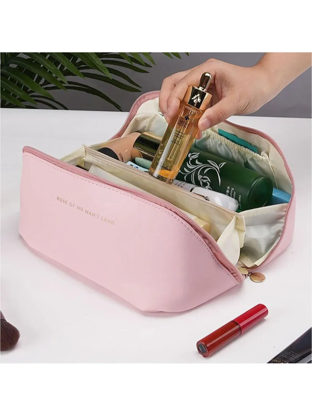 grand sac à cosmétiques de voyage pour femmes, organisateur de maquillage en cuir, trousse de toilette féminine, trousse de maquillage, pochette de rangement, boîte de luxe pour dames