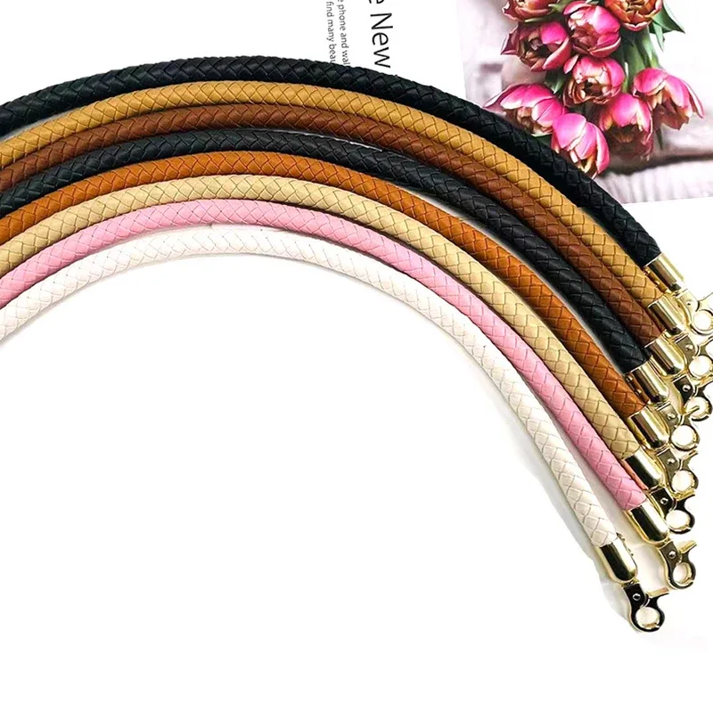 poignées en corde tressée en cuir pu 30/40/60cm, pour sacs à main, sangle de sac à bandoulière, accessoires de sac de bricolage pour sacs, boucle à crochet en alliage métallique