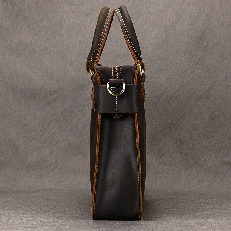 sac à main d'affaires en cuir véritable pour hommes, sac d'ordinateur pour ordinateur portable, cuir de vachette, sac lancé masculin, sac fourre-tout en cuir de vache, 15 pouces