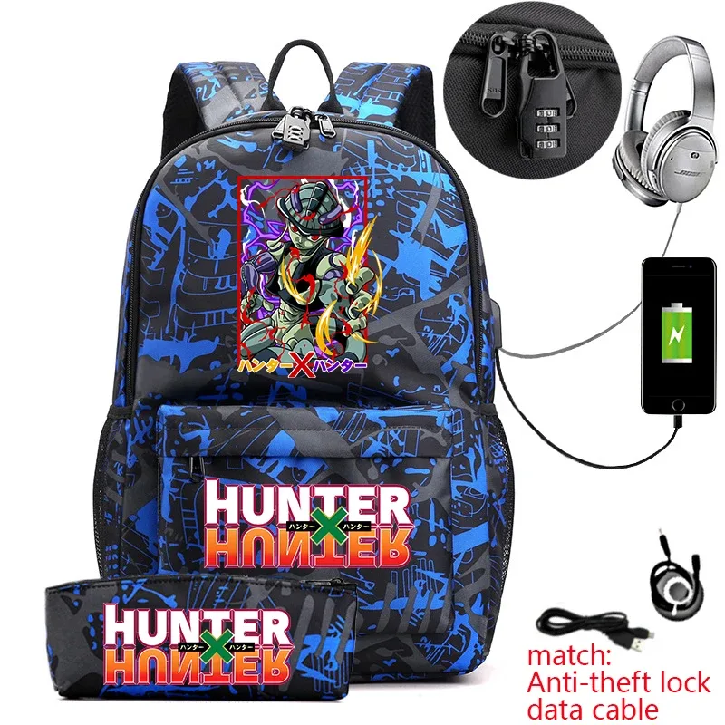 sac à dos hunter x hunter anime pour étudiants, sac à dos antivol décontracté avec trousse à crayons pour garçons et filles, sac d'école