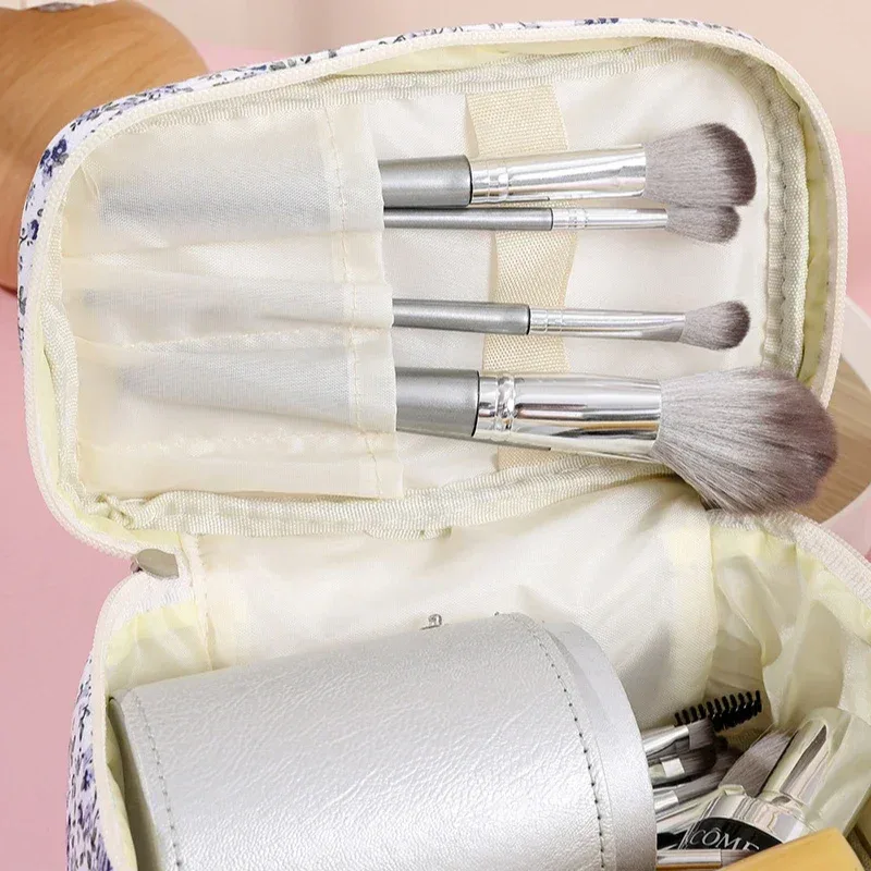 sacs de maquillage en coton pour femmes, trousse à cosmétiques vintage, fourre-tout de grande capacité, sac à main de rangement de cosmétiques portable, sac de rangement de voyage