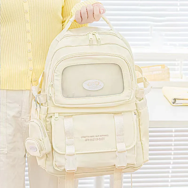 sac à dos de style crème pour lycéennes, sac d'ordinateur haute apparence, grande capacité