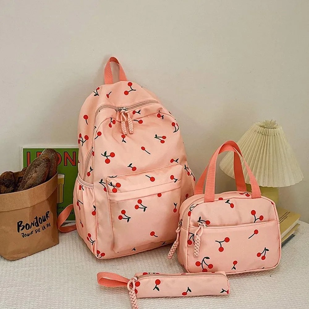 cerise impression mochila pochette d'ordinateur sangle réglable mochilas mujer grande capacité bolsas sacs pour femme collège style sac à dos