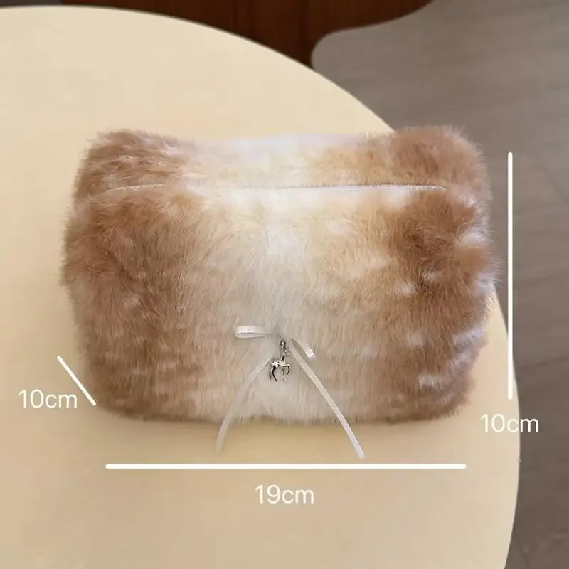 sacs à cosmétiques en peluche douce pour femmes, imprimé cerf, organisateur de maquillage, soins de la peau, cadeau parfait, sacs de lavage pour voyage, sacs de rangement pour cosmétiques