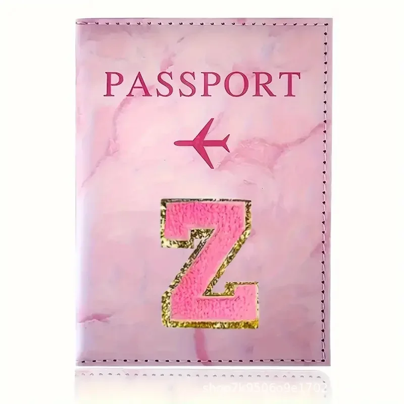 porte-passeport en cuir pu rose avec étiquette brodée, étui pour billets et cartes de crédit, accessoires de voyage