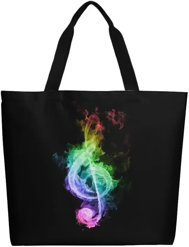 grand sac fourre-tout réutilisable pour femme, sac à main décontracté, sac d'épicerie polyvalent, travail en plein air, marche, notes de musique