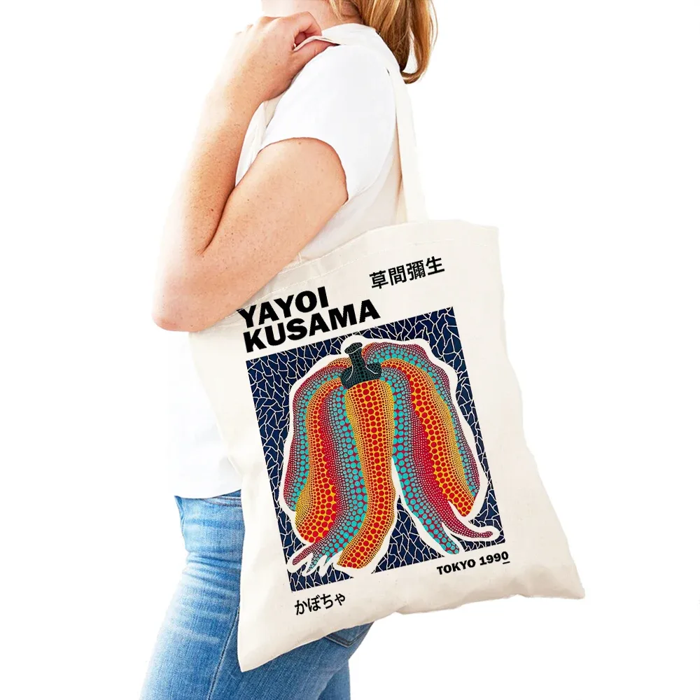 sac à main dot pumpkin lady shop yayoi kusama pour femmes, sacs de shopping à double impression, motif de champ de fleurs, sac fourre-tout pour filles, motif d'œil