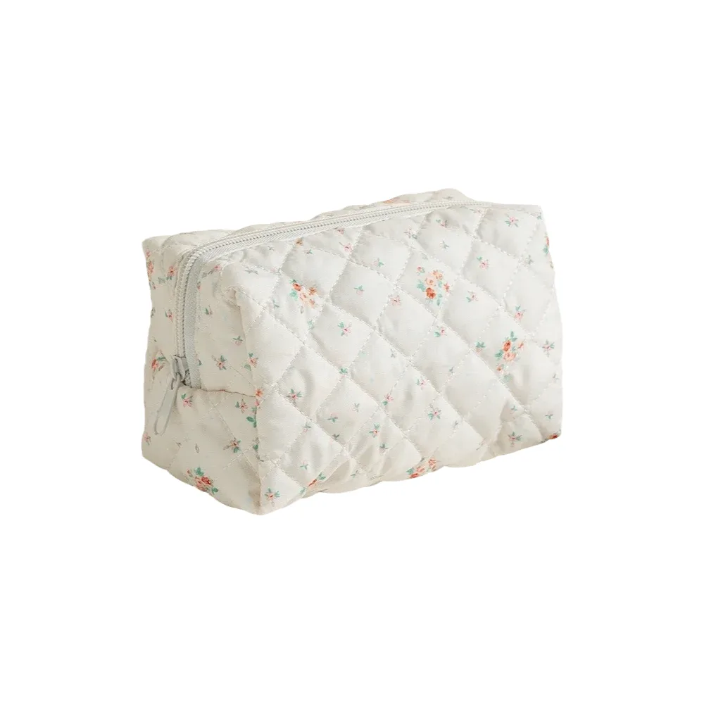 jolie trousse de maquillage matelassée, grande capacité, imprimé floral, trousse de toilette portable, élégant organisateur de cosmétiques pour femmes