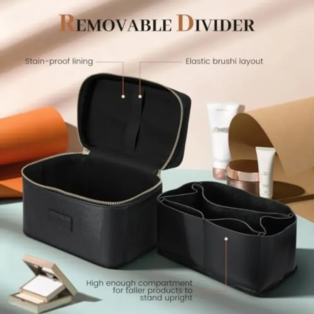 sac de maquillage en cuir pu, forme carrée, grande capacité, sac de rangement pour appareil photo, étanche, séparateur amovible, étui organisateur de maquillage, voyage