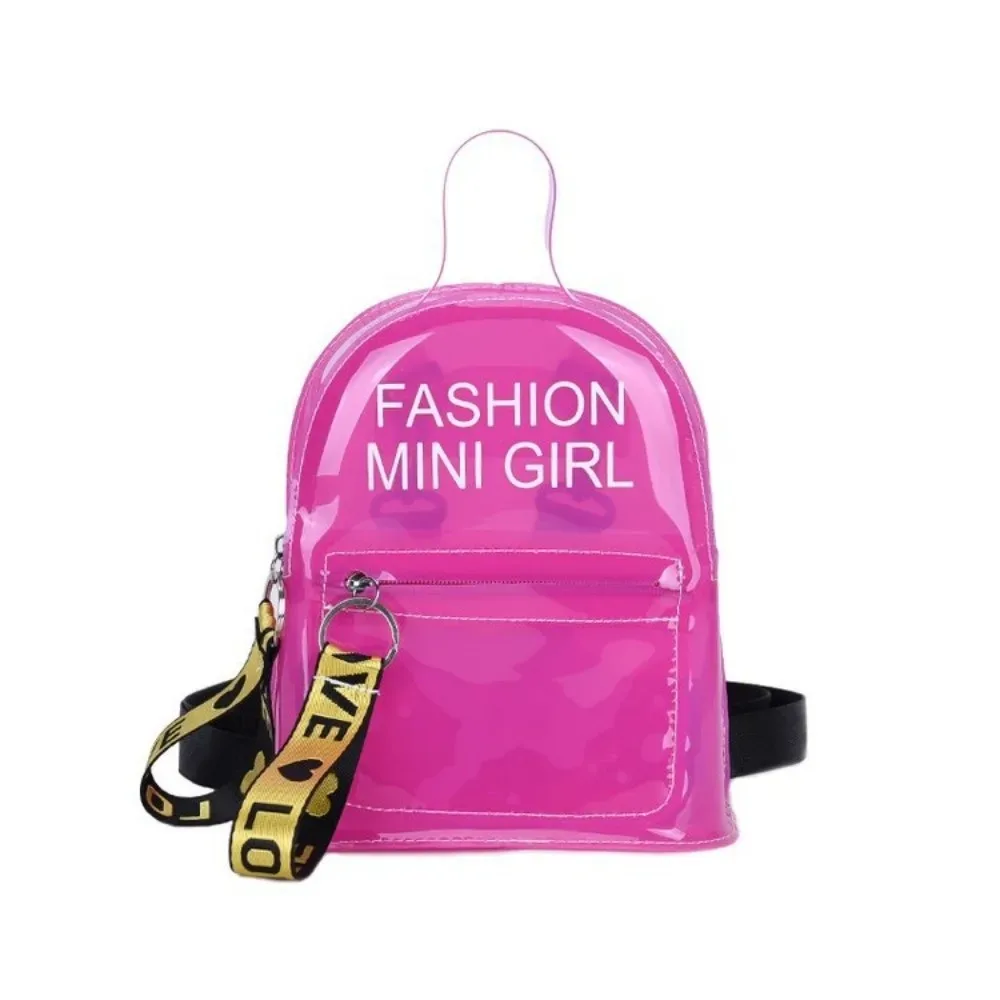 sac à dos mini transparent imperméable, tendance, idéal pour les festivals, en pvc, couleur unie avec motif de lettres.