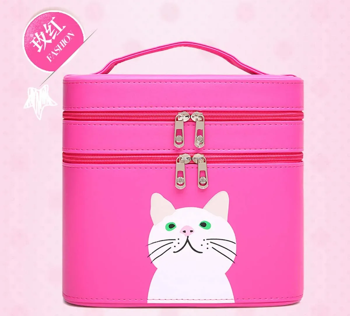 trousse de maquillage en pu pour chaton, sac de voyage portable, double boîte de rangement mignonne, couleur bonbon, vente en gros, nouveau