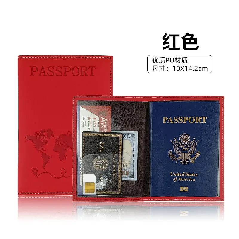 accessoires de voyage : étui de passeport en cuir imprimé carte, porte-billets d'avion, porte-cartes d'identité, protège-passeport