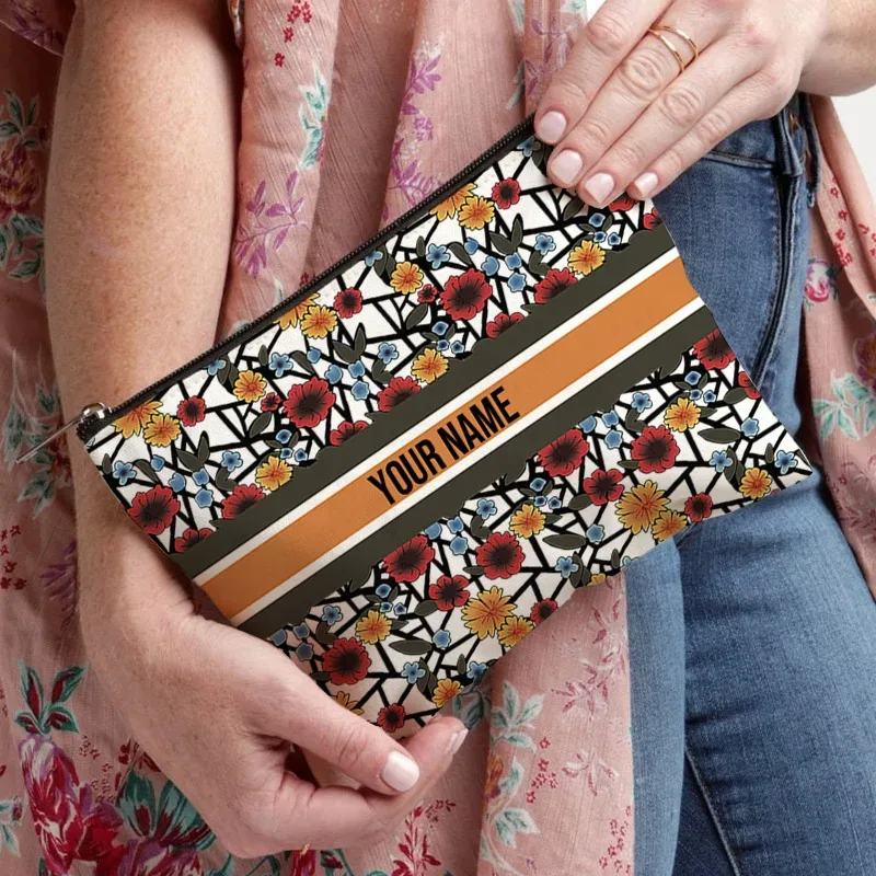 sac de maquillage avec nom personnalisé, cadeau de demoiselle d'honneur, organisateur de cosmétiques de voyage, sac latéral en toile pour dames, trousse à crayons, porte-monnaie de rangement 25