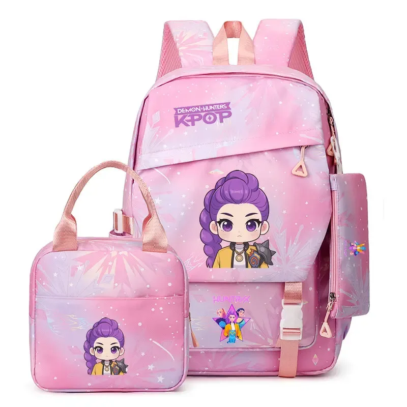 lot de 3 sacs à dos k-pop demon hunters pour filles, adolescents, femmes et enfants, pour l'école primaire et secondaire