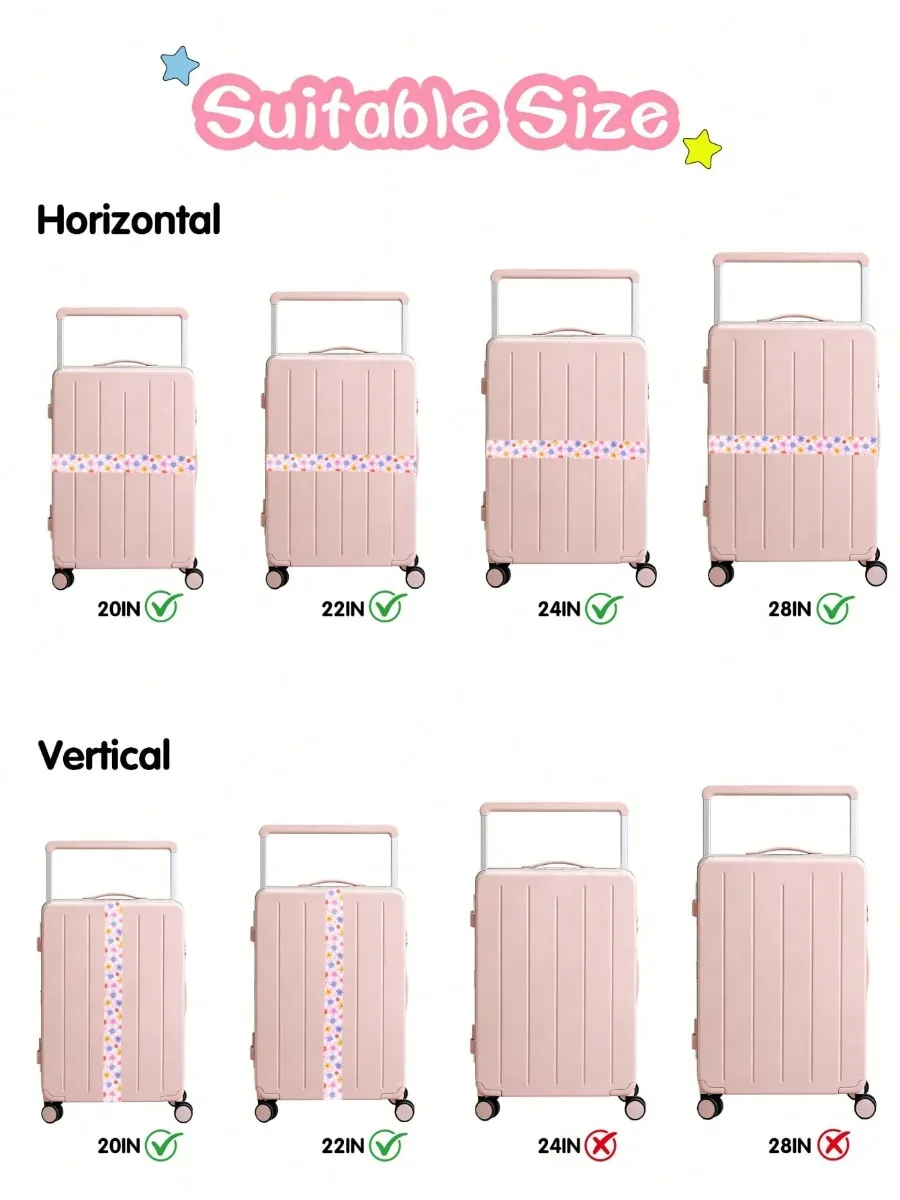 sangle de bagage réglable pour valise, ceinture de voyage à imprimé mignon avec boucle, sangle de fixation souple en tissu anti-déchirure pour valise