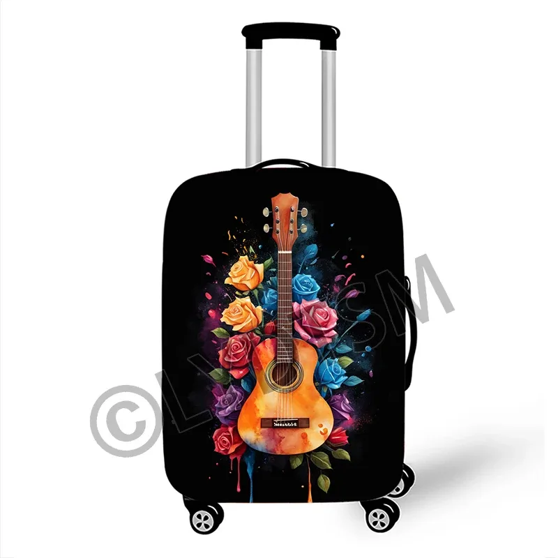 couverture de bagage avec notes musicales, couverture de valise graphique pour guitare rock, piano, tambour, boîtier de chariot élastique, housse de protection pour voyage