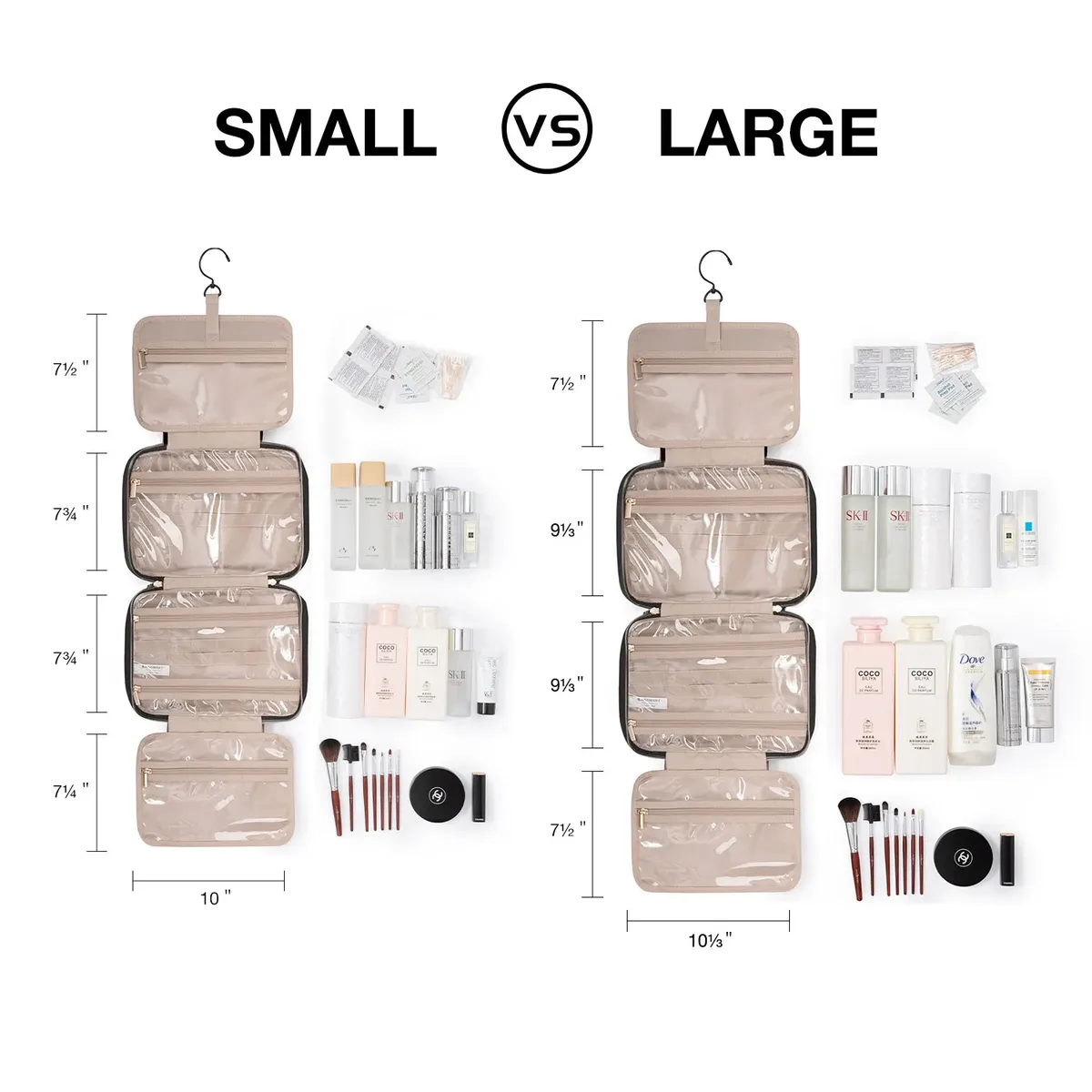bagsmart trousse à cosmétiques de maquillage avec crochet de suspension trousse de toilette résistante à l'eau organisateur de voyage pour organisateur de produits de toilette pleine taille