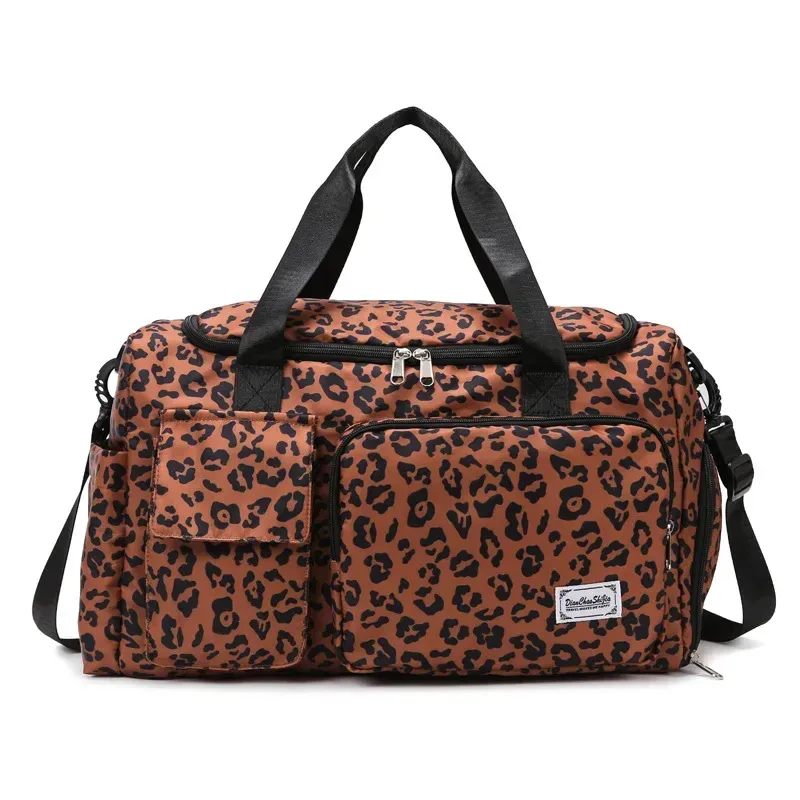 sac polochon de voyage de grande capacité pour femmes, sac à main léopard zèbre camouflage pour femmes, sac à bandoulière de séparation sèche et humide pour fitness