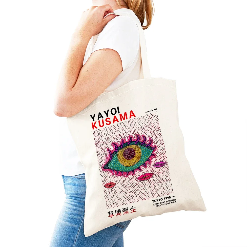 sac à main dot pumpkin lady shop yayoi kusama pour femmes, sacs de shopping à double impression, motif de champ de fleurs, sac fourre-tout pour filles, motif d'œil