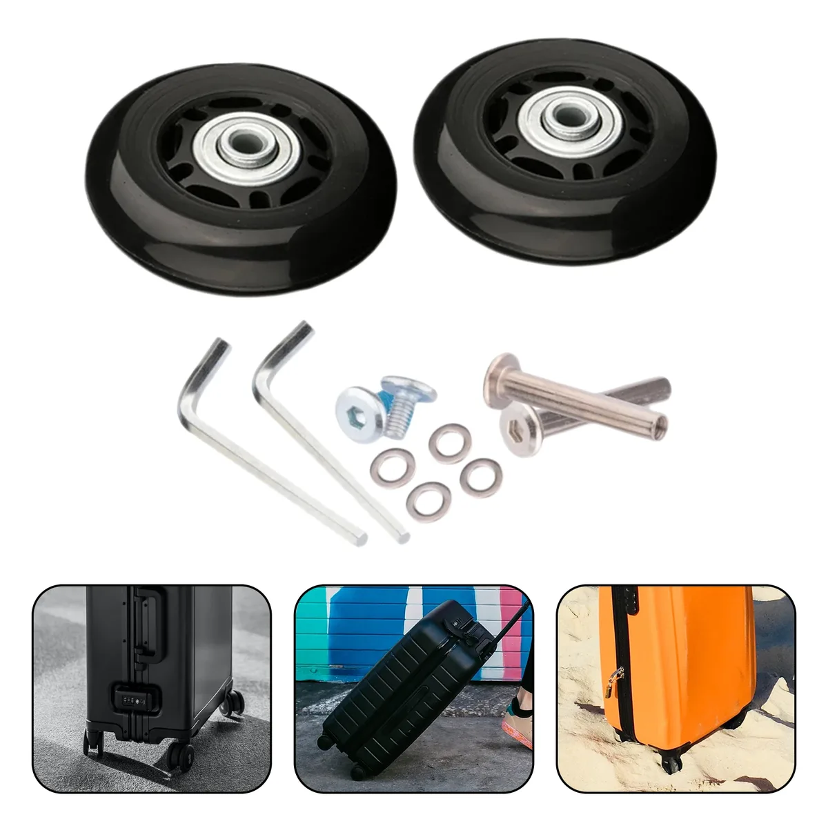 2 pièces/ensemble bagages valise roues roulements kits de réparation flexible résistant à l'usure roue universelle en caoutchouc muet vis outil noir