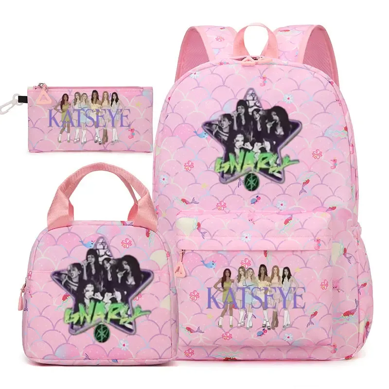 ensemble de sacs à dos katseye 3 pièces, sac à dos grande capacité pour étudiants avec sac à lunch et trousse à crayons, sac à dos décontracté et tendance