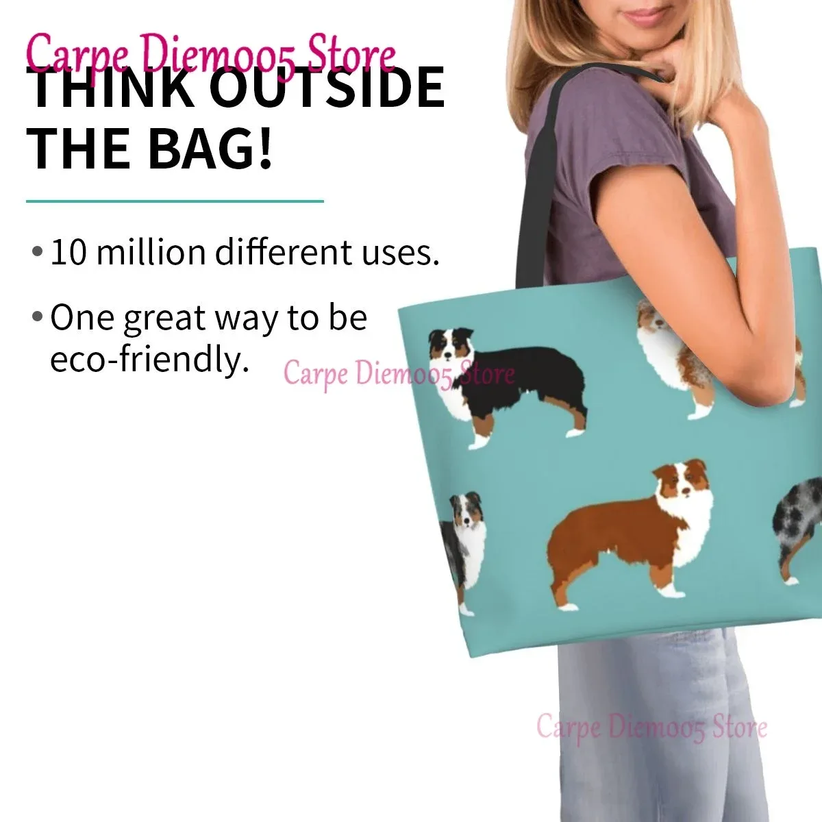sac fourre-tout grande capacité pour dames, sac pour femmes, sacs pour contribuables australiens, troupeaux de chiens, shopping d'épicerie