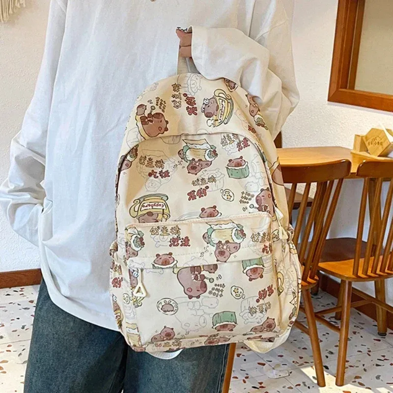 kawaii dessin animé capybara sac à dos drôle grande capacité capybara sac d'école étudiant pochette d'ordinateur sac à dos scolaire pour étudiant