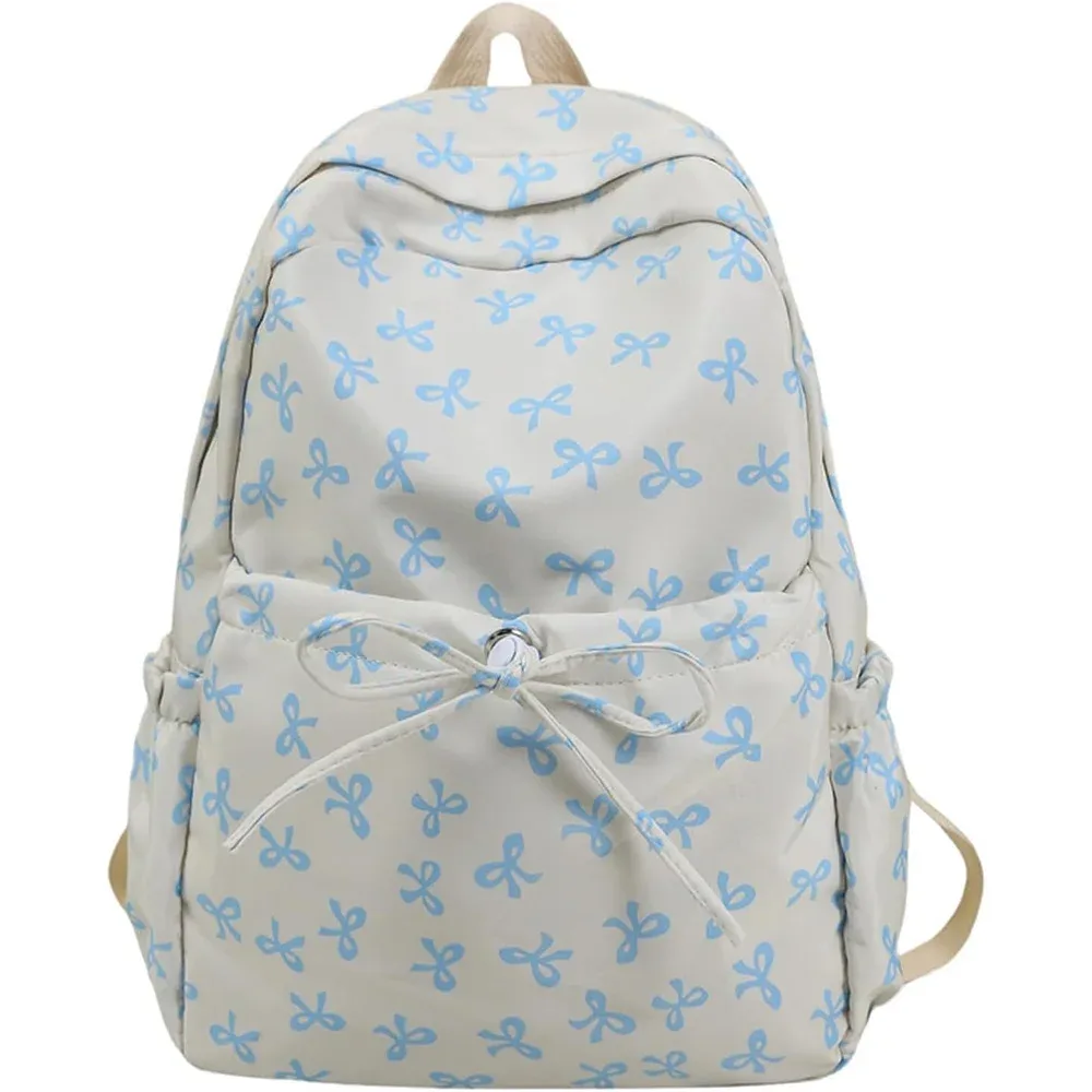 sac à dos mignon à nœud de grande capacité, sac d'école en nylon imprimé avec nœud, sac à dos de voyage à sangle réglable