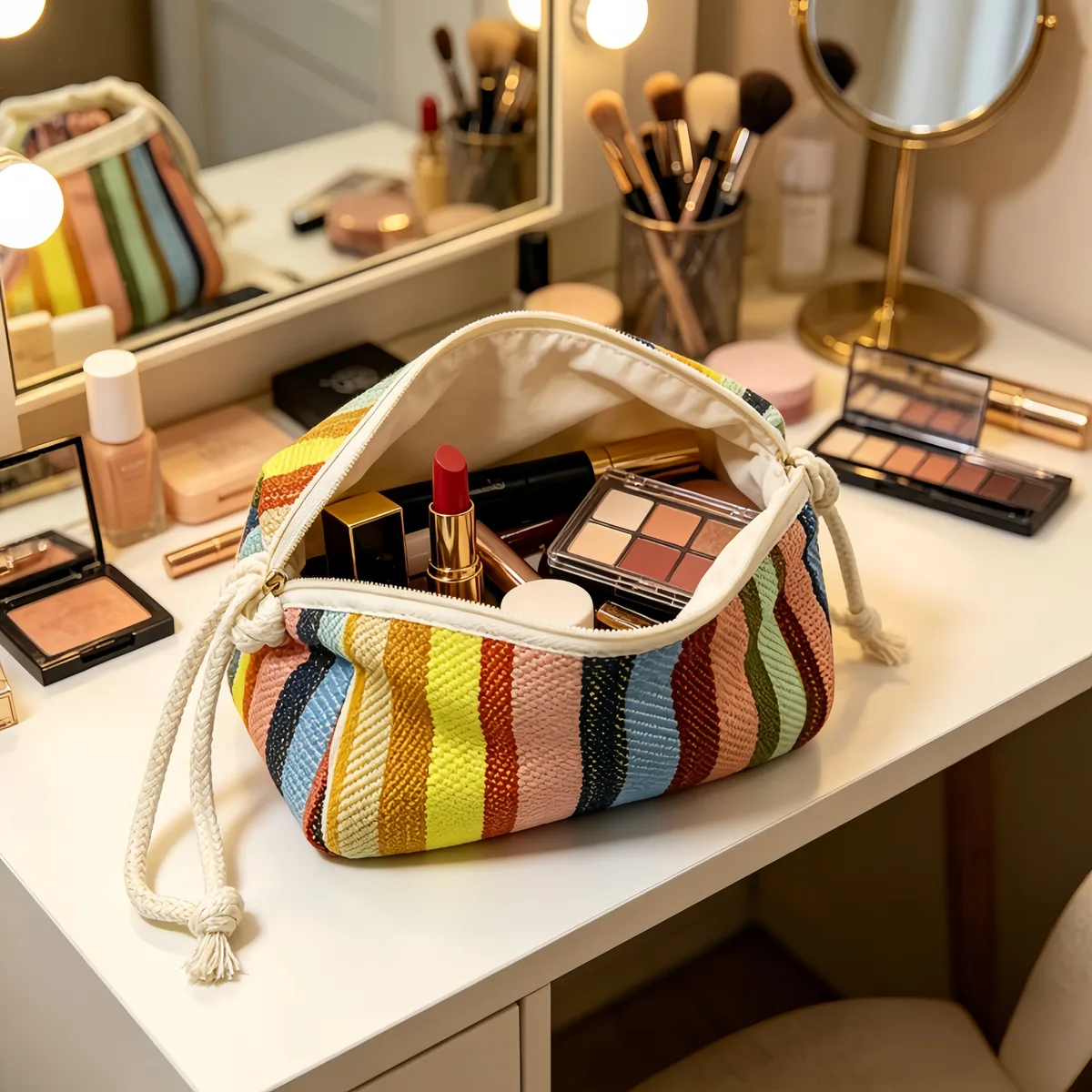 Petite trousse de rangement, trousse de maquillage portable, trousse de maquillage à fermeture éclair, trousse à cosmétiques à main